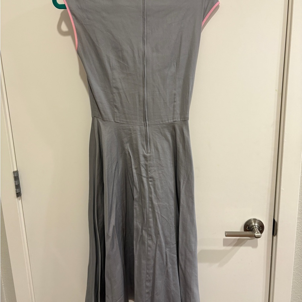Pinup Couture Heidi Dress in Grey with Pink Bow and Accents in Size Small - Picture 3 of 3